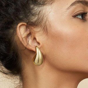 Chunky Teardrop Gold‎ Hoop Earrings 14K Plated Waterdrop Lightweight Tear Drop